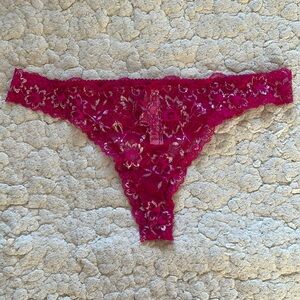 Victorias Secret pink thong silver floral lace panty NWT